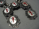 Huge Vintage Native American Navajo Sterling Silver Squash Blossom Inlay Necklace Old-Nativo Arts