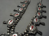 Huge Vintage Native American Navajo Sterling Silver Squash Blossom Inlay Necklace Old-Nativo Arts