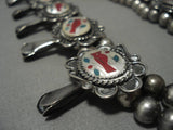 Huge Vintage Native American Navajo Sterling Silver Squash Blossom Inlay Necklace Old-Nativo Arts