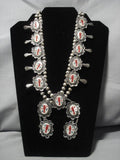 Huge Vintage Native American Navajo Sterling Silver Squash Blossom Inlay Necklace Old-Nativo Arts