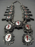 Huge Vintage Native American Navajo Sterling Silver Squash Blossom Inlay Necklace Old-Nativo Arts