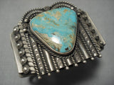 Huge Vintage Native American Navajo Triangular Royston Turquoise Sterling Silver Bracelet Old-Nativo Arts