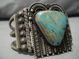 Huge Vintage Native American Navajo Triangular Royston Turquoise Sterling Silver Bracelet Old-Nativo Arts