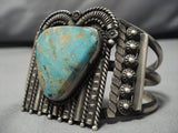 Huge Vintage Native American Navajo Triangular Royston Turquoise Sterling Silver Bracelet Old-Nativo Arts