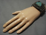 Huge Vintage Native American Navajo Triangular Royston Turquoise Sterling Silver Bracelet Old-Nativo Arts