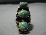 Huge!! Vintage Native American Navajo Triple Royston Turquoise Sterling Silver Ring Old-Nativo Arts