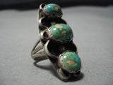 Huge!! Vintage Native American Navajo Triple Royston Turquoise Sterling Silver Ring Old-Nativo Arts