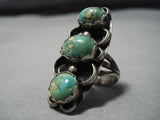 Huge!! Vintage Native American Navajo Triple Royston Turquoise Sterling Silver Ring Old-Nativo Arts