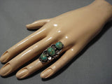 Huge!! Vintage Native American Navajo Triple Royston Turquoise Sterling Silver Ring Old-Nativo Arts