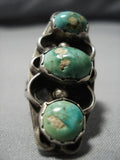 Huge!! Vintage Native American Navajo Triple Royston Turquoise Sterling Silver Ring Old-Nativo Arts
