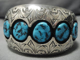 Huge Vintage Native American Navajo Turquoise Sterling Silver Bracelet Old-Nativo Arts