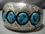 Huge Vintage Native American Navajo Turquoise Sterling Silver Bracelet Old-Nativo Arts
