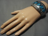 Huge Vintage Native American Navajo Turquoise Sterling Silver Bracelet Old-Nativo Arts