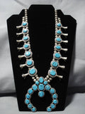 Huge Vintage Native American Navajo Turquoise Sterling Silver Squash Blossom Necklace Old-Nativo Arts