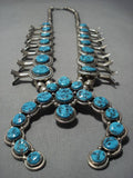 Huge Vintage Native American Navajo Turquoise Sterling Silver Squash Blossom Necklace Old-Nativo Arts