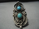 Huge!! Vintage Native American Navajo Turquoise Sterling Silver Swirling Ring Old-Nativo Arts