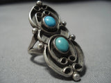 Huge!! Vintage Native American Navajo Turquoise Sterling Silver Swirling Ring Old-Nativo Arts