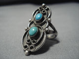 Huge!! Vintage Native American Navajo Turquoise Sterling Silver Swirling Ring Old-Nativo Arts