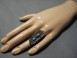 Huge!! Vintage Native American Navajo Turquoise Sterling Silver Swirling Ring Old-Nativo Arts