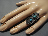 Huge!! Vintage Native American Navajo Turquoise Sterling Silver Swirling Ring Old-Nativo Arts