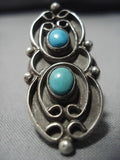 Huge!! Vintage Native American Navajo Turquoise Sterling Silver Swirling Ring Old-Nativo Arts