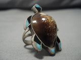 Huge!! Vintage Native American Navajo Turquoise Sterling Silver Turtle Ring Old-Nativo Arts