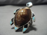 Huge!! Vintage Native American Navajo Turquoise Sterling Silver Turtle Ring Old-Nativo Arts
