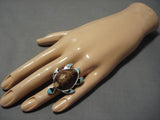 Huge!! Vintage Native American Navajo Turquoise Sterling Silver Turtle Ring Old-Nativo Arts