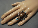 Huge!! Vintage Native American Navajo Turquoise Sterling Silver Turtle Ring Old-Nativo Arts