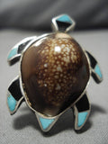 Huge!! Vintage Native American Navajo Turquoise Sterling Silver Turtle Ring Old-Nativo Arts