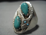 Huge!! Vintage Native American Zuni Snake Turquoise Sterling Silver Nativr American Ring Old-Nativo Arts