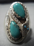 Huge!! Vintage Native American Zuni Snake Turquoise Sterling Silver Nativr American Ring Old-Nativo Arts