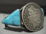 Huge Vintage Navajo 1884 Coin Turquoise Native American Jewelry Silver Mercury Dime Bracelet-Nativo Arts