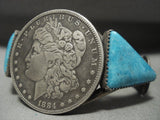 Huge Vintage Navajo 1884 Coin Turquoise Native American Jewelry Silver Mercury Dime Bracelet-Nativo Arts