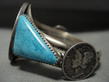 Huge Vintage Navajo 1884 Coin Turquoise Native American Jewelry Silver Mercury Dime Bracelet-Nativo Arts
