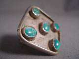 Huge Vintage Navajo '5 Senses' Domed Turquoise Native American Jewelry Silver Ring Old-Nativo Arts