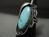 Huge Vintage Navajo #8 Turquoise Native American Jewelry Silver Leaf Ring Old-Nativo Arts