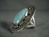 Huge Vintage Navajo #8 Turquoise Native American Jewelry Silver Ring-Nativo Arts