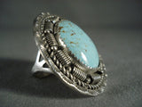 Huge Vintage Navajo #8 Turquoise Native American Jewelry Silver Ring-Nativo Arts