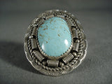 Huge Vintage Navajo #8 Turquoise Native American Jewelry Silver Ring-Nativo Arts