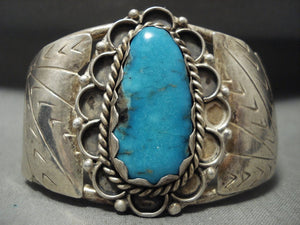 Huge Vintage Navajo Bisbee Turquoise Native American Jewelry Silver Sheild Bracelet Old-Nativo Arts