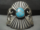 Huge Vintage Navajo 'Bisbee Turquoise' Native American Jewelry Silver Thorn Bracelet Old-Nativo Arts