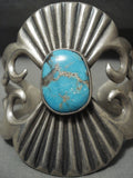 Huge Vintage Navajo 'Bisbee Turquoise' Native American Jewelry Silver Thorn Bracelet Old-Nativo Arts