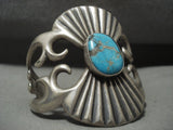 Huge Vintage Navajo 'Bisbee Turquoise' Native American Jewelry Silver Thorn Bracelet Old-Nativo Arts