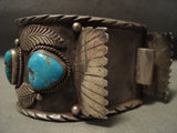 Huge Vintage Navajo Bisbee Turquoise Native American Jewelry Silver Watch Bracelet-Nativo Arts