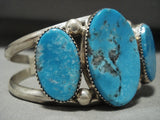 Huge Vintage Navajo Blue Diamond Turquoise Native American Jewelry Silver Bracelet-Nativo Arts