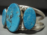 Huge Vintage Navajo Blue Diamond Turquoise Native American Jewelry Silver Bracelet-Nativo Arts