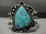 Huge Vintage Navajo Blue Diamond Turquoise Native American Jewelry Silver Bracelet Old-Nativo Arts