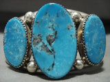 Huge Vintage Navajo Blue Diamond Turquoise Native American Jewelry Silver Bracelet-Nativo Arts