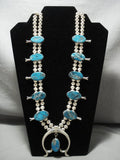 Huge Vintage Navajo Blue Diamond Turquoise Native American Jewelry Silver Squash Blossom Necklace-Nativo Arts